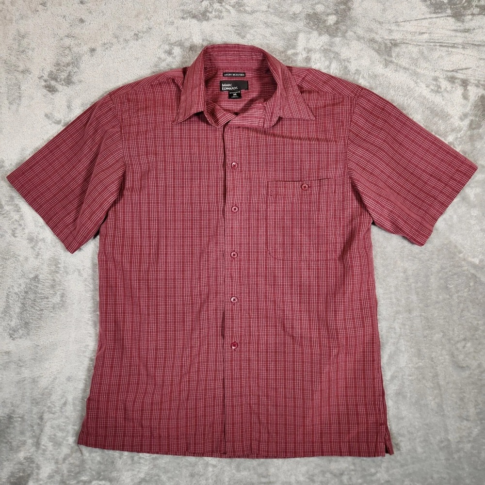 Marc Edwards Shirt Men's Medium Plaid Red Button Up Short Sleeve Lightweight